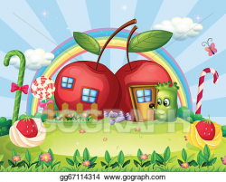 Vector Clipart - A monster going to the apple house. Vector ...