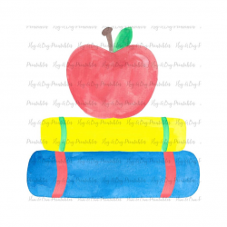 School Books Apple Watercolor Clipart Artwork Transfer Sublimation Digital  File