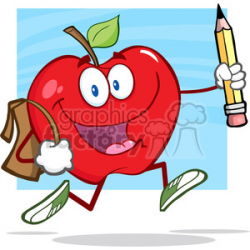 5802 Royalty Free Clip Art Happy Red Apple Character With School Bag And  Pencil Goes To School clipart. Royalty-free clipart # 388879
