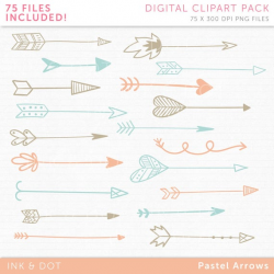 Pastel Arrow Clip Art - Tribal Hand Drawn Arrow Hearts Doodle Graphics  Handdrawn Arrows Mega Pack - Commercial & Personal - Instant Download