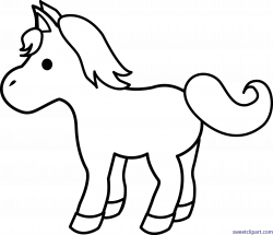 Horse Pony Black White Lineart Cute Clip Art - Sweet Clip Art