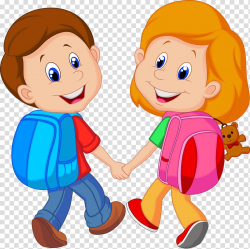 Boy and girl with backpacks, Backpack Child Cartoon , Little ...