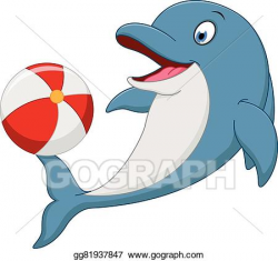 Vector Art - Happy dolphin cartoon playing ball . EPS ...