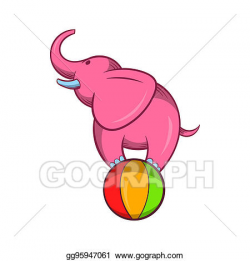 Clipart - Elephant balancing on a ball icon, cartoon style ...