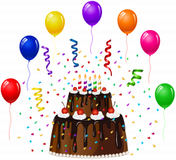 Birthday Cake with Confetti and Balloons PNG Clip Art | Gallery ...