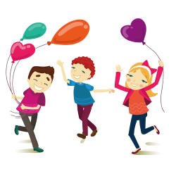 Cartoon Child Illustration - Friends playing with balloons outdoors ...