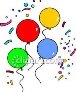 Confetti and Four Balloons - Royalty Free Clipart Picture