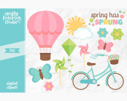 Spring Clip Art, Bicycle Clipart, Hot Air Balloon Clip Art - Commercial  Use, Instant Download