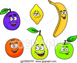 Vector Art - Happy smiling cartoon fruits set. EPS clipart ...