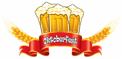 Oktoberfest Red Banner with Beer Mugs and Wheat PNG Clipart Image ...