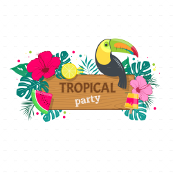 Wooden Board with an Inscription Tropical Party by Sabina-s ...