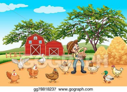 Vector Stock - Farmer with chickens and eggs. Stock Clip Art ...
