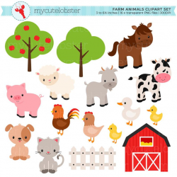 Farm Animals Clipart Set - farm, barn, farmyard animals, sheep, cow, horse,  chicken - personal use, small commercial use, instant download