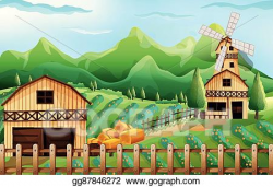 Vector Art - Farmland with barn and windmill. Clipart ...