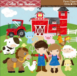 Farm Clipart, Barnyard clip art (CG041), Cute barn animals and kids, Farm  truck for Personal and Commercial Use / INSTANT DOWNLOAD