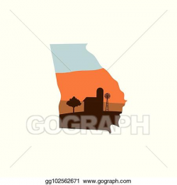 Vector Clipart - Georgia state shape with farm at sunset w ...
