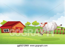 Clip Art Vector - A sheep jumping in front of a barn. Stock ...