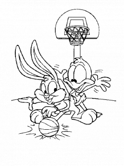 Baby Bugs Bunny And Daffy Duck Playing Basketball Coloring Pages ...