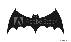 Black silhouette of bat. Flat icon object. Vector - Buy this ...