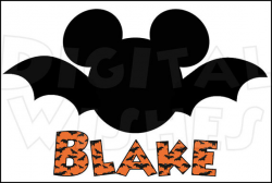 Mickey Mouse head ears bat Halloween Digital Iron on ...