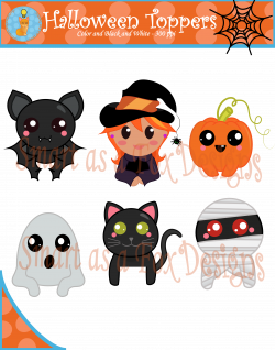 Halloween Topper Digital Clipart (Blacklines included) | Fox design
