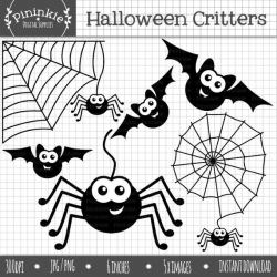 Halloween Clipart, Bats and Spider Clip Art, Commercial Use ...