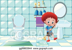 Vector Stock - Boy cleaning wet floor in bathroom. Stock ...