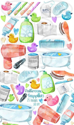 Watercolor Bathroom Supplies Clipart | Education Design ...