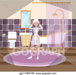 Vector Art - Woman standing in the hotel bathroom after the ...