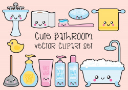 Premium Vector Clipart - Kawaii Bathroom Clipart - Kawaii ...