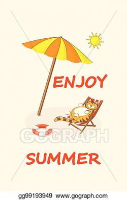 Vector Stock - Funny cartoon cat on the beach with sun ...