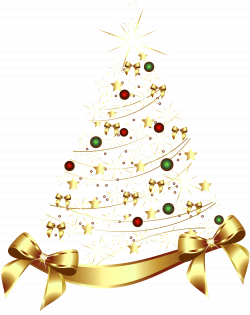 Large Transparent Gold Christmas Tree with Gold Bow PNG Clipart ...