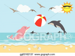 Vector Illustration - Dolphins play ball beach. EPS Clipart ...