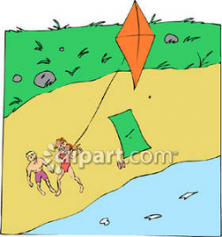 People Flying a Kite on the Beach - Royalty Free Clipart Picture