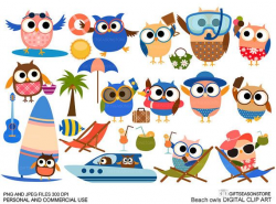 Beach owls Digital clip art for Personal and Commercial use ...