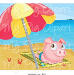 Swine Clipart of Cartoon Crabs Around a Cute Pig Sun Tanning ...