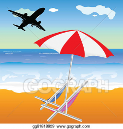 Vector Art - Beach illustration with umbrella and chair and ...