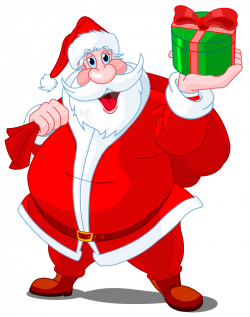 Transparent Santa Claus with Green Gift PNG Clipart | Gallery ...