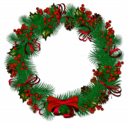 Transparent Christmas Pinecone Wreath with Red Ribbon Clipart ...