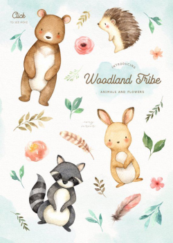 Woodland Tribe Watercolor Clip Art, Woodland Animals, Kids ...