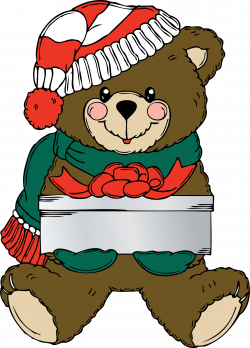 Clipart - Christmas Bear wih present
