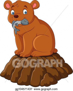 EPS Vector - Cartoon brown bear eating fish. Stock Clipart ...