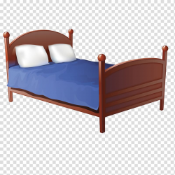Brown bed and blue mattress illustration, Bedroom Bed frame ...