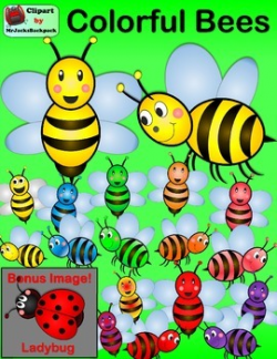 Bee Clip Art - Colorful Bumble Bees Clipart
