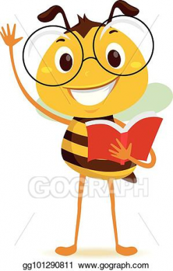 Vector Art - Bee student holding a book while raising his ...