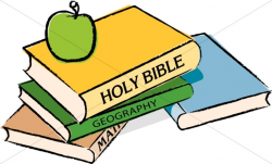 Bible with Books and an Apple | Homeschool Clipart