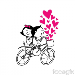 Cartoon couple riding a bicycle vector | Ilustrataion ...
