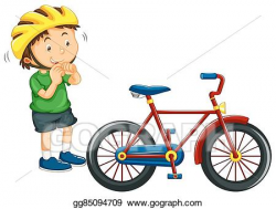 Vector Stock - Boy wearing helmet before riding bike ...