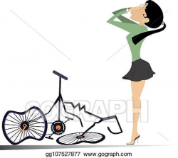 EPS Illustration - Cyclist woman and a broken bike isolated ...