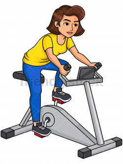 Woman Riding Stationary Bike | Cartoon exercise in 2019 ...